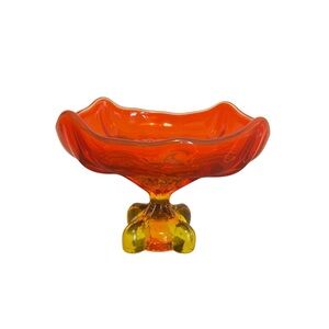 Vintage Viking Glass Epic Four Foils‎ Square Persimmon Footed Compote Dish